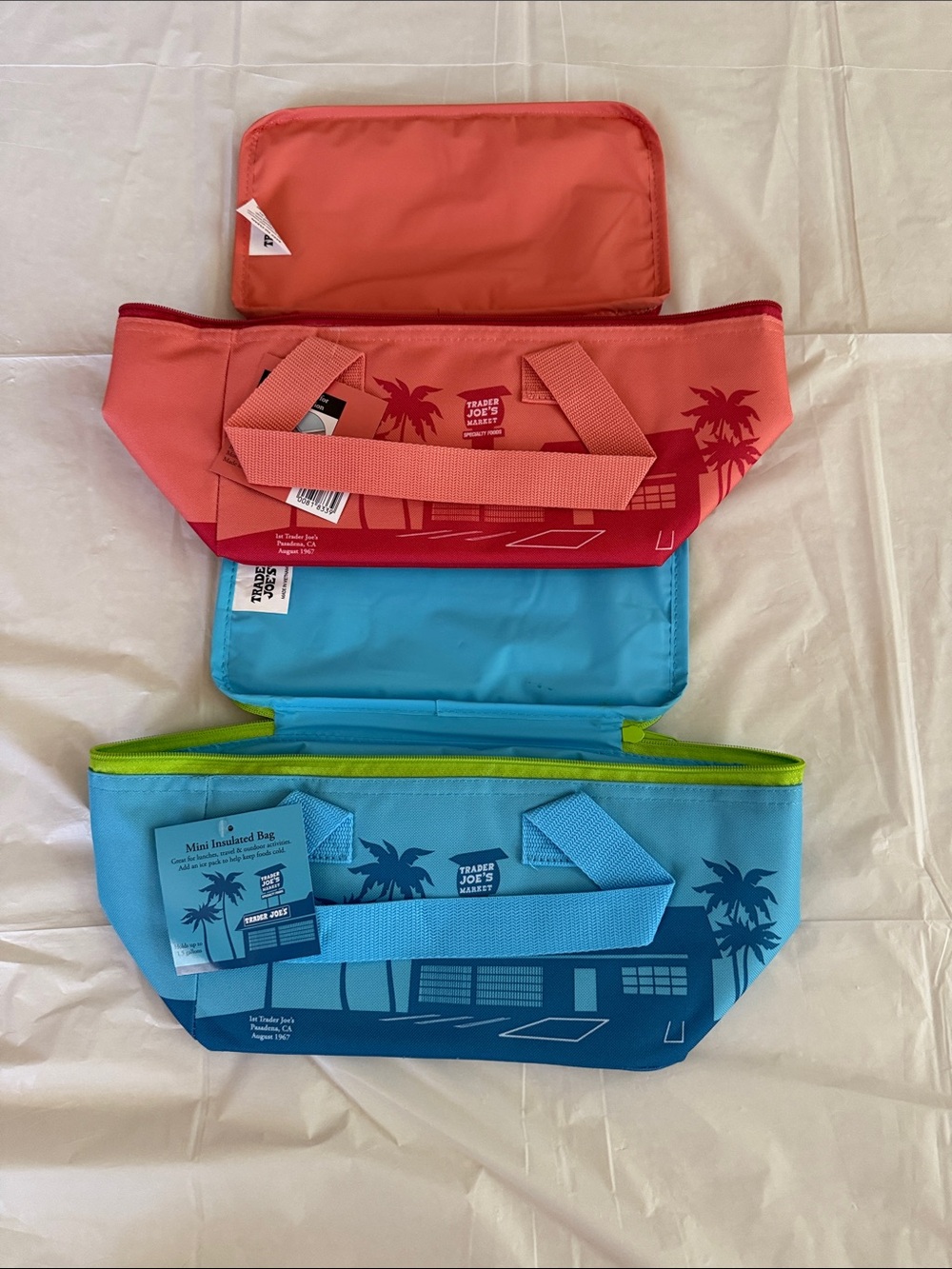 Trader Joe's Blue and Coral Mini Insulated Bag Set